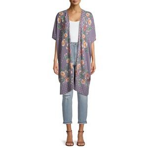 Romantic Gypsy Purple Open Front Floral Kimono